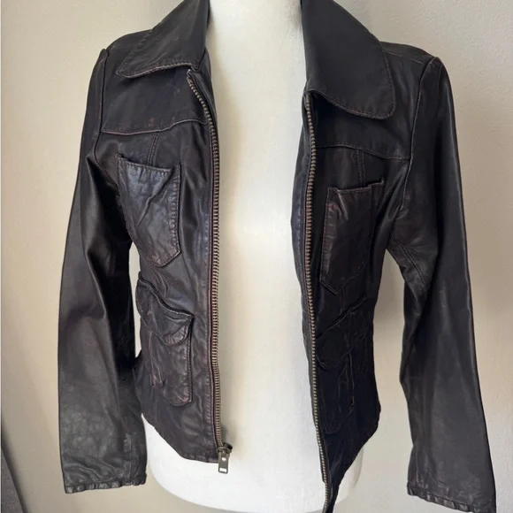 American Eagle Outfitters Brown Leather Jacket Fitted Style - Picture 2 of 6